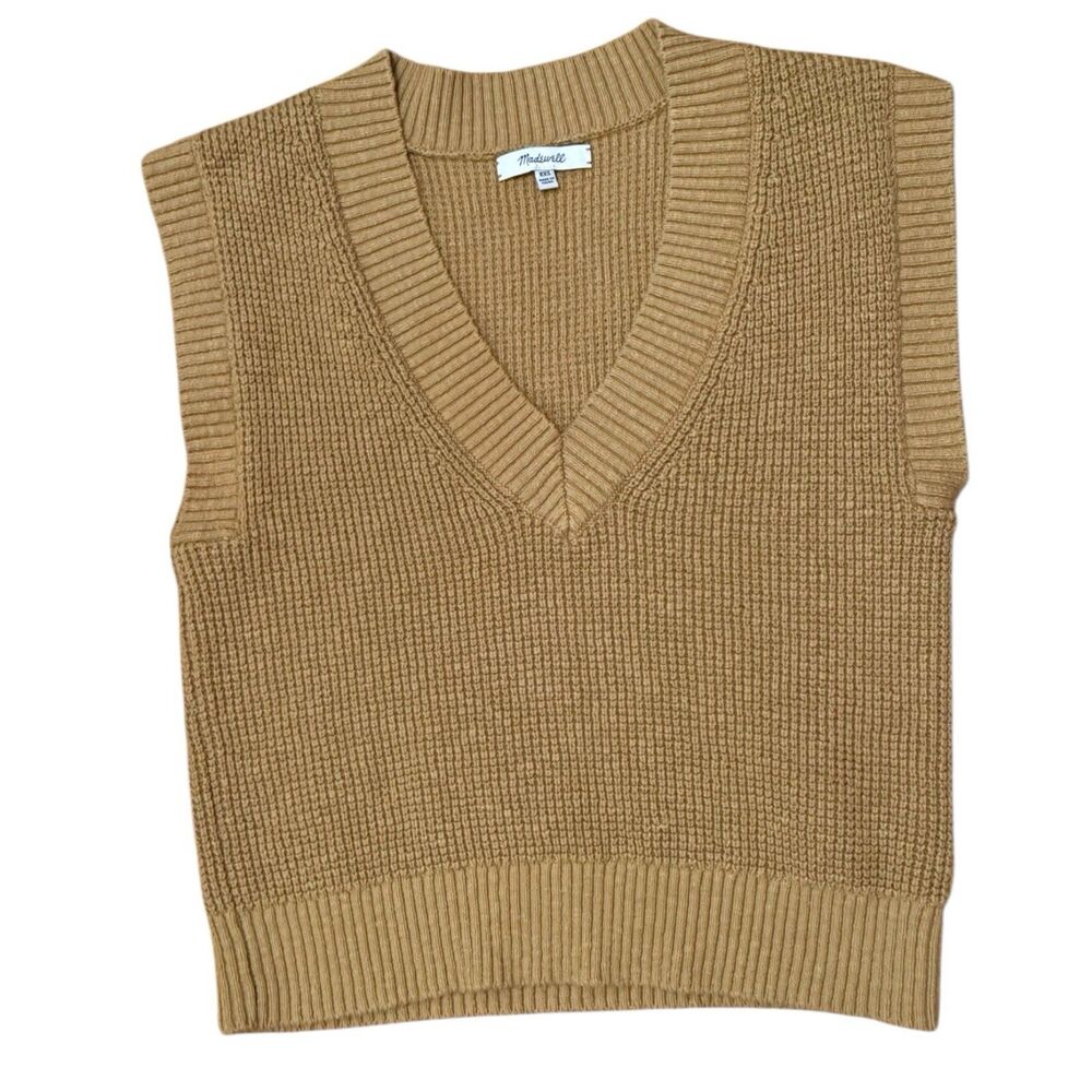 Madewell V-neck mustard yellow knit sweater vest pullover ripped size XXS